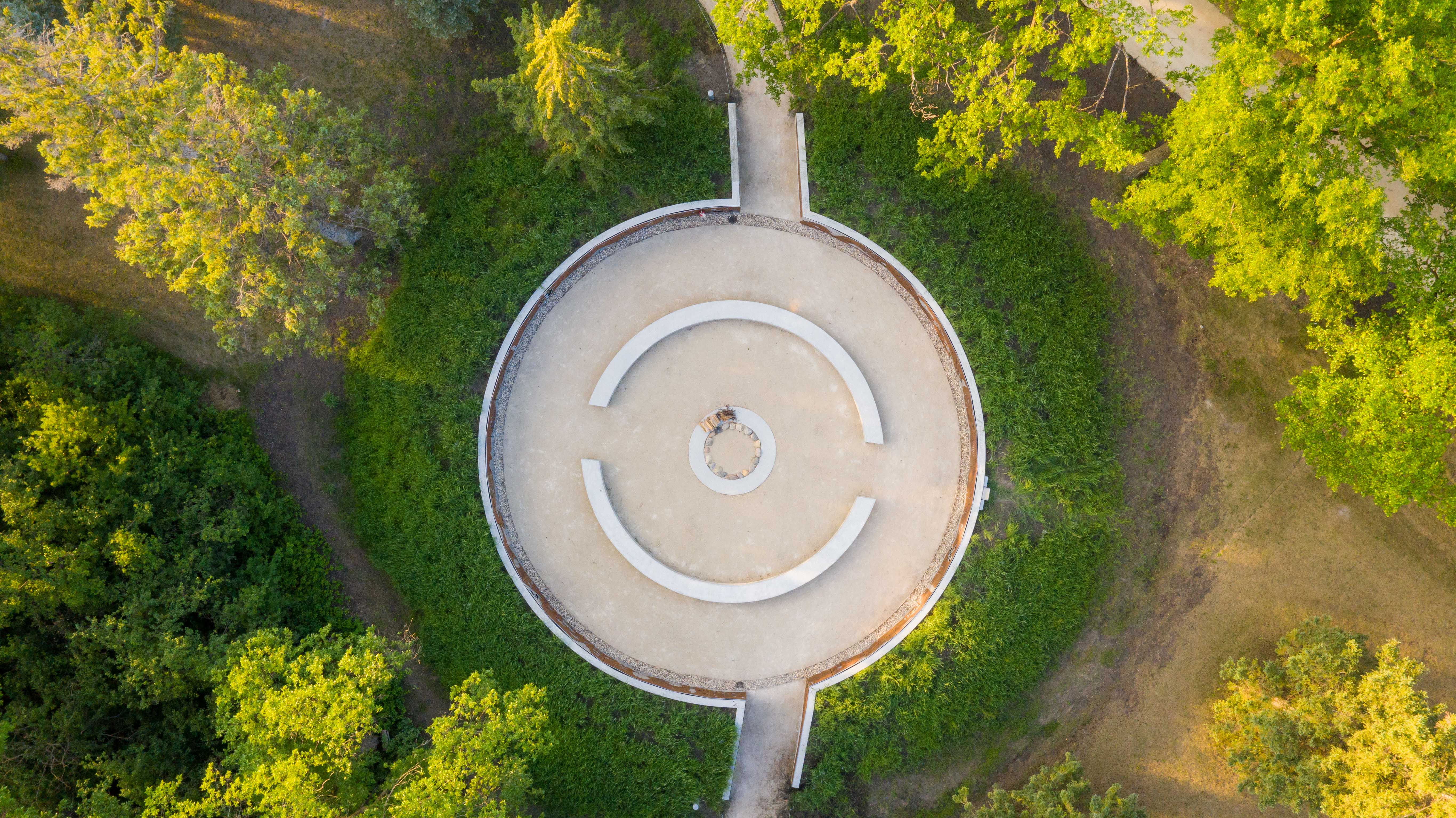 Aerial view of the fire node in the Indigenous Peoples Garden, 2021. Credit: Assiniboine Park Conservancy